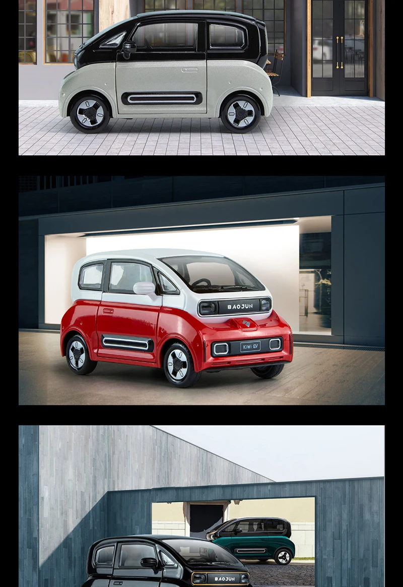 1:18 BAOJUN MINI EV Alloy New Energy Car Model Diecast Metal Toy Vehicles Car Model With Charging Pile Sound and Light Kids Gift