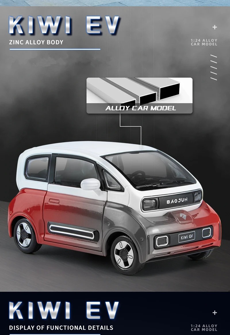 1:18 BAOJUN MINI EV Alloy New Energy Car Model Diecast Metal Toy Vehicles Car Model With Charging Pile Sound and Light Kids Gift