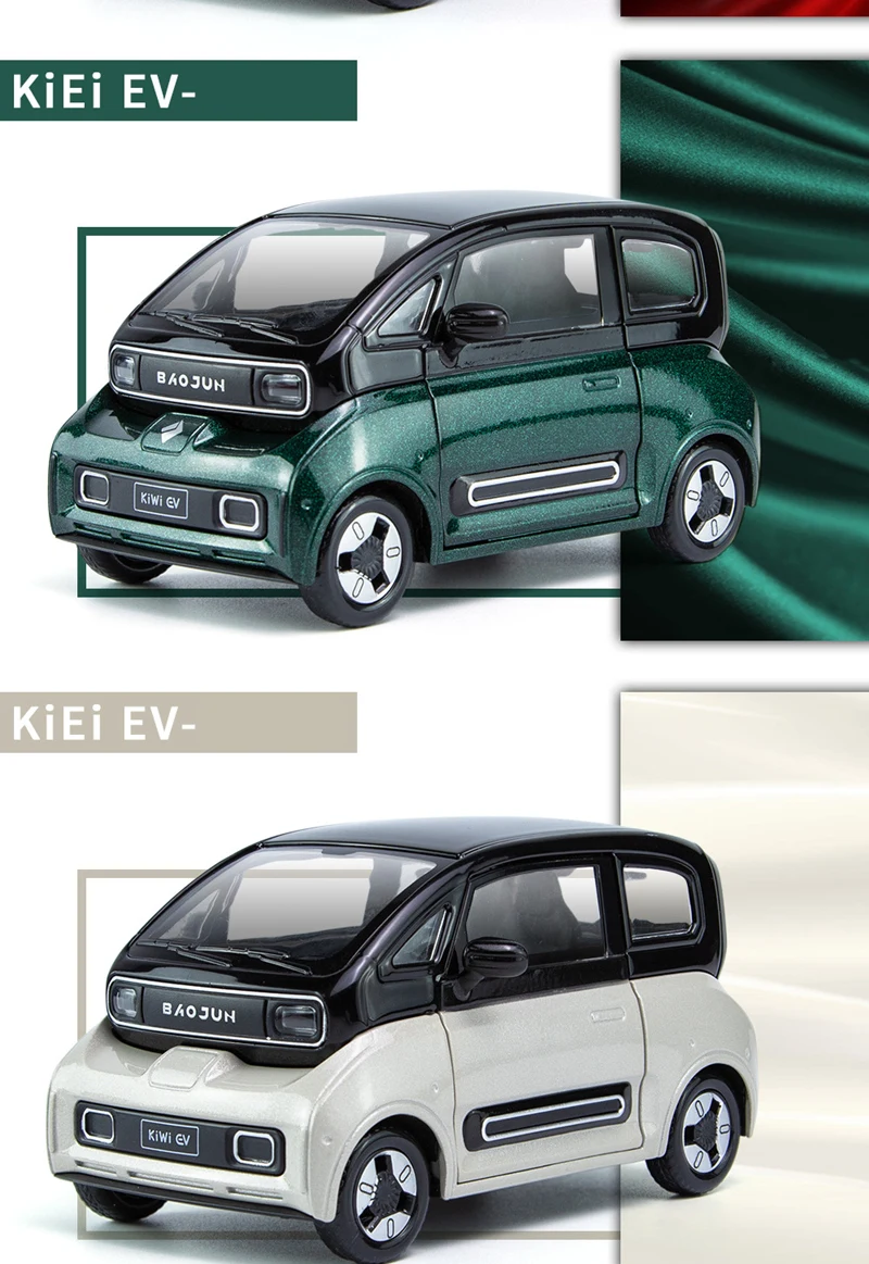 1:18 BAOJUN MINI EV Alloy New Energy Car Model Diecast Metal Toy Vehicles Car Model With Charging Pile Sound and Light Kids Gift