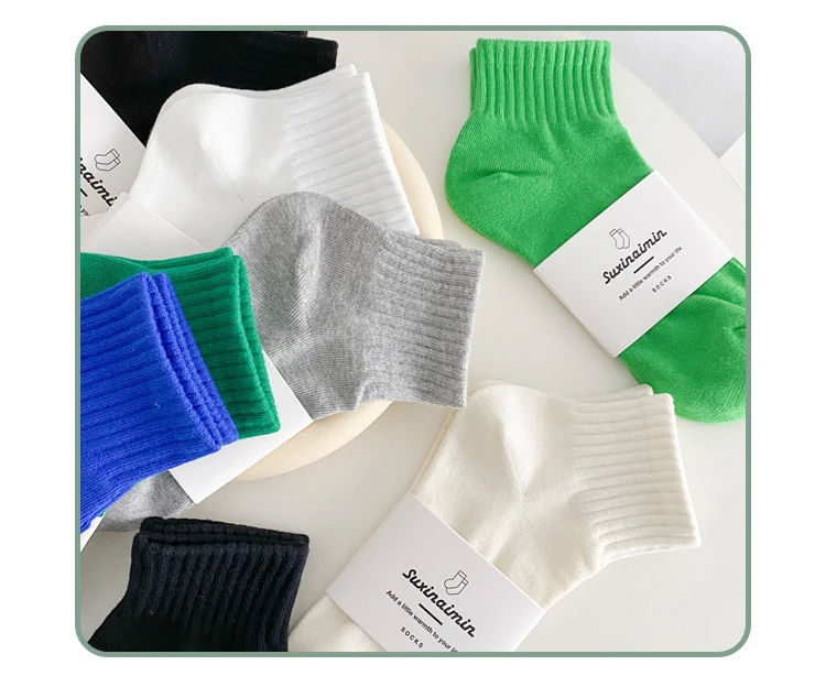 CHAOZHU Women Stretch Rib Cotton Rubber Pressure Althetic Ankle Socks Casual Style Solid Colors Klein Blue Calcetines Female