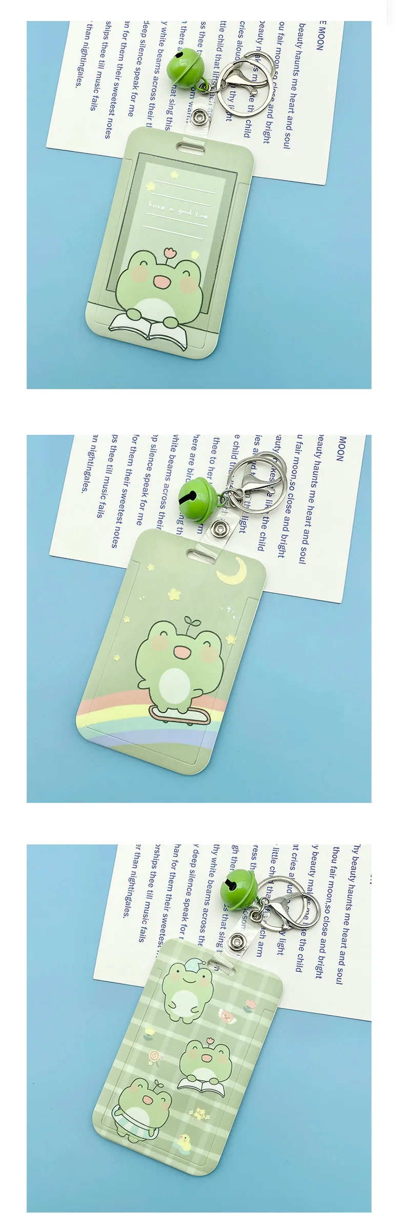 Green Cartoon Rainbow Frog Card Holder Campus Student Badge Work Access Card ABS Plastic Anti-lost telescopic lanyard Card Cover