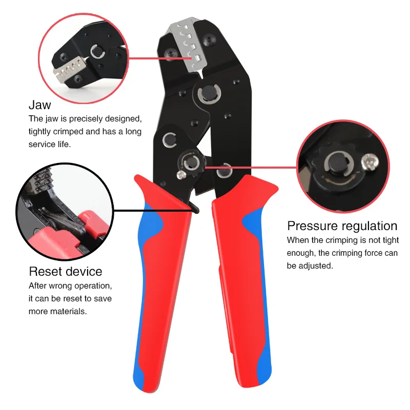 SN58B Dupont Molex JST TE Terminals & EPC PCIE SATA Pins Crimping Plier 0.25-1.5MM2 Automatic Ratcheting Crimper Tool