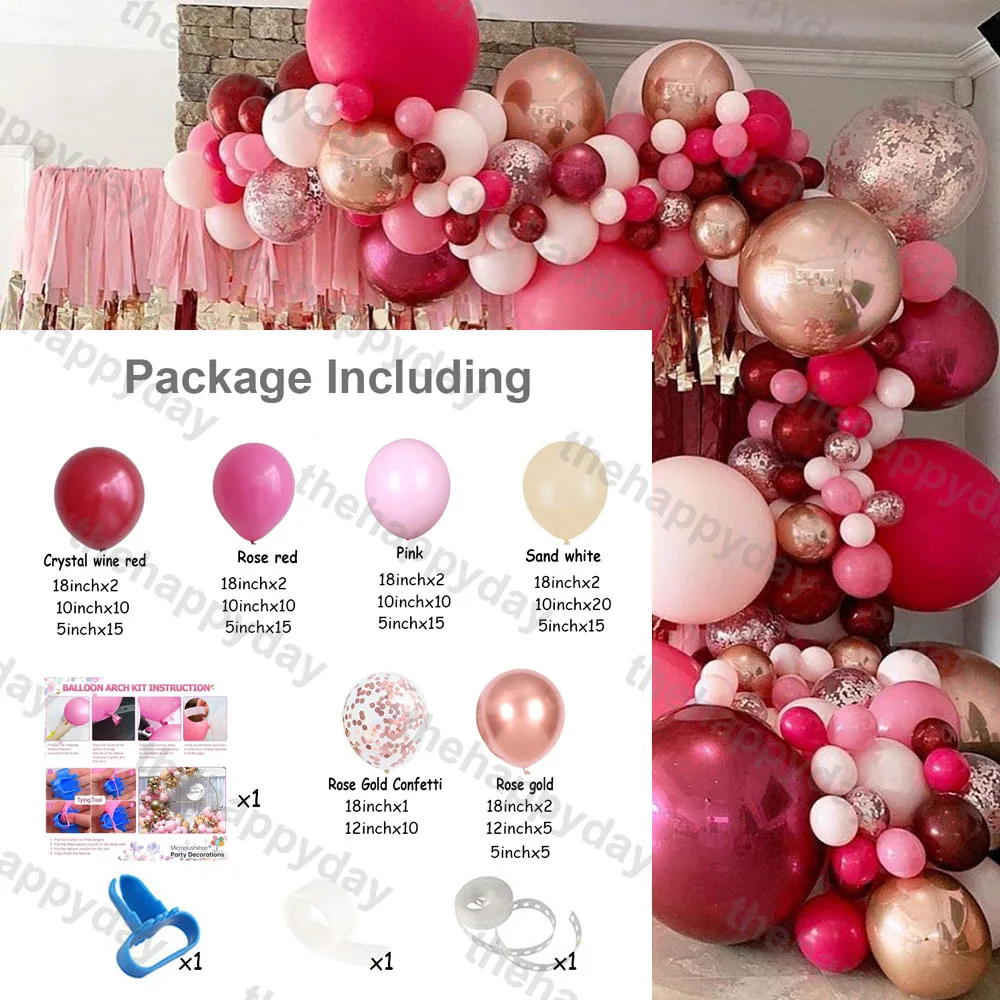 Burgundy Wine Red Balloons Garland Kit Red Gold Balloon Arch Christmas Balloons Garland Christmas Decor Valentine's Day Decor