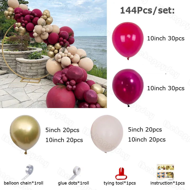 Burgundy Wine Red Balloons Garland Kit Red Gold Balloon Arch Christmas Balloons Garland Christmas Decor Valentine's Day Decor