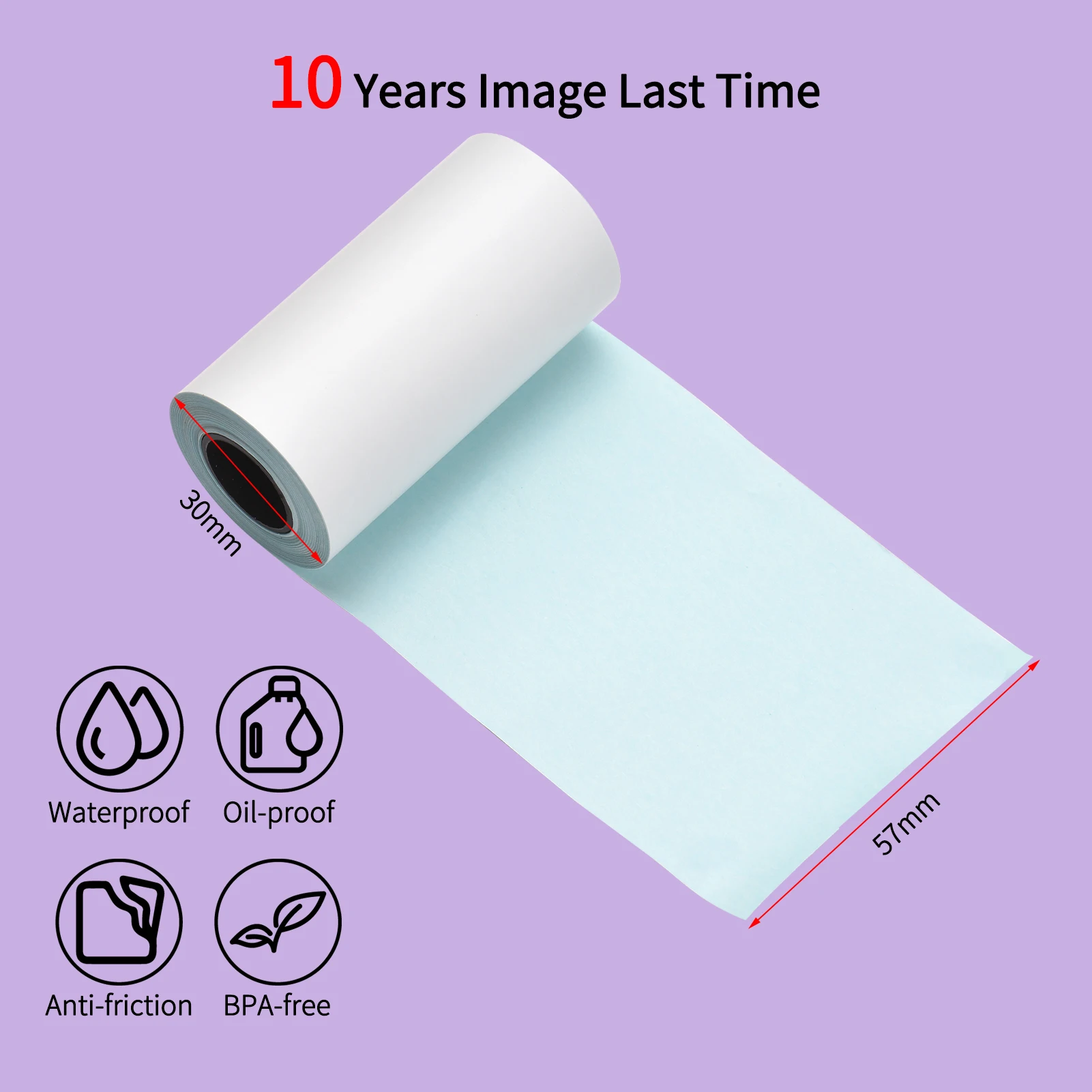 5/10 Rolls 57x30mm Self-Adhesive Direct Thermal Paper Printable Sticker Paper BPA-Free Waterproof Oil-proof Sticky Paper Roll