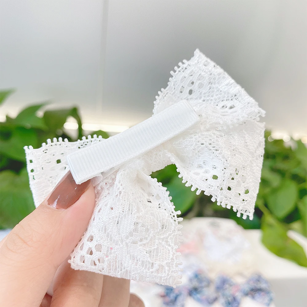 4Pcs/Set Floral Hair Clip Set Girl Cute Bow Flower Lace Trimming Headwear Cartoon Hair Clips Hairpin Headdress Hair Accessories