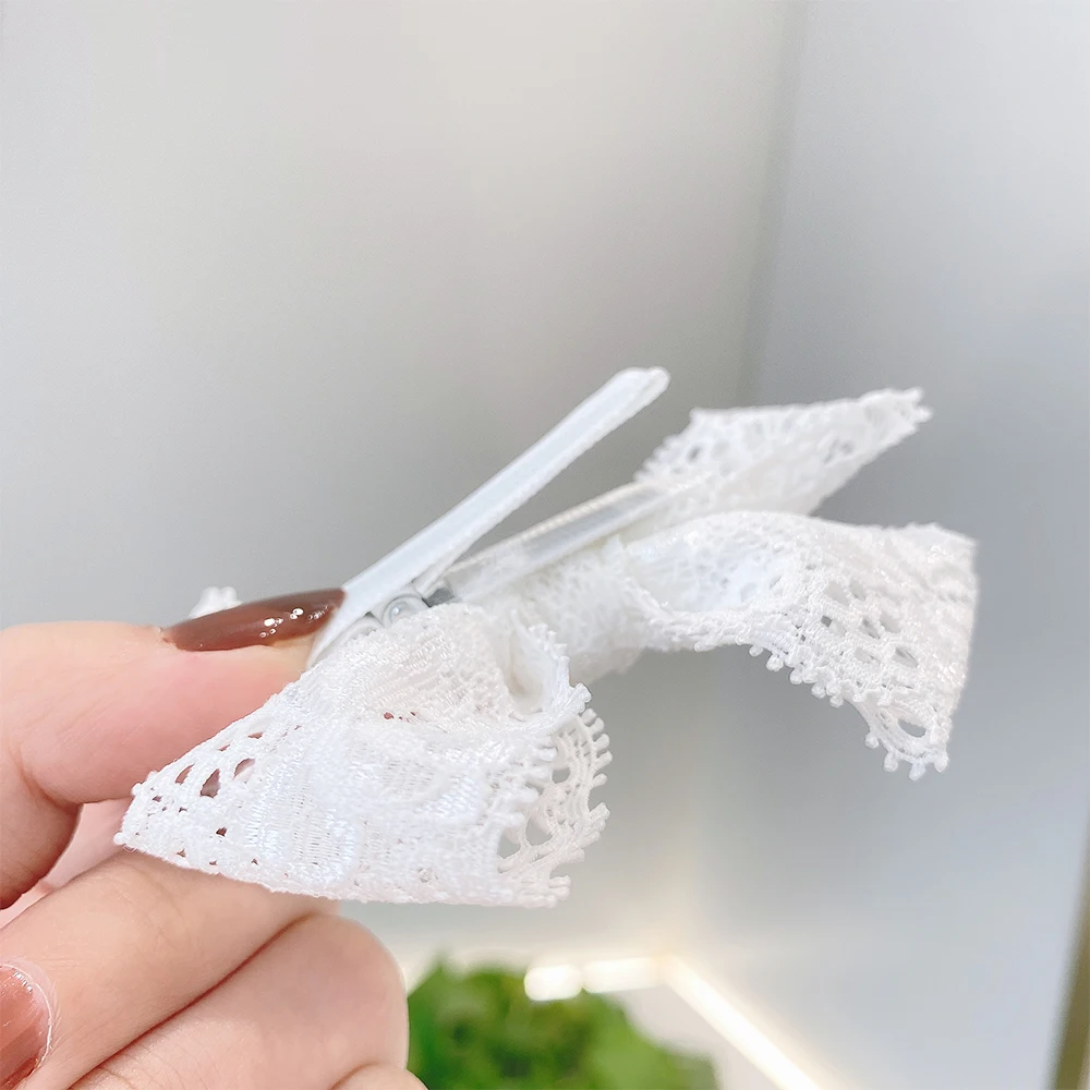 4Pcs/Set Floral Hair Clip Set Girl Cute Bow Flower Lace Trimming Headwear Cartoon Hair Clips Hairpin Headdress Hair Accessories