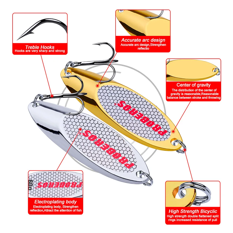 PRO BEROS 1.5g-60g Metal Spinner Spoon Lures Trout Fishing Lure Hard Bait Sequins Artificial Baits Spinnerbait Fish Tools