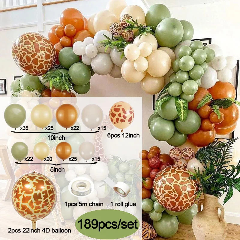 Jungle Safari Birthday Party Balloon Garland Kit Wedding Baby Shower Wild One Kid Birthday Party Balloon Background Decorations
