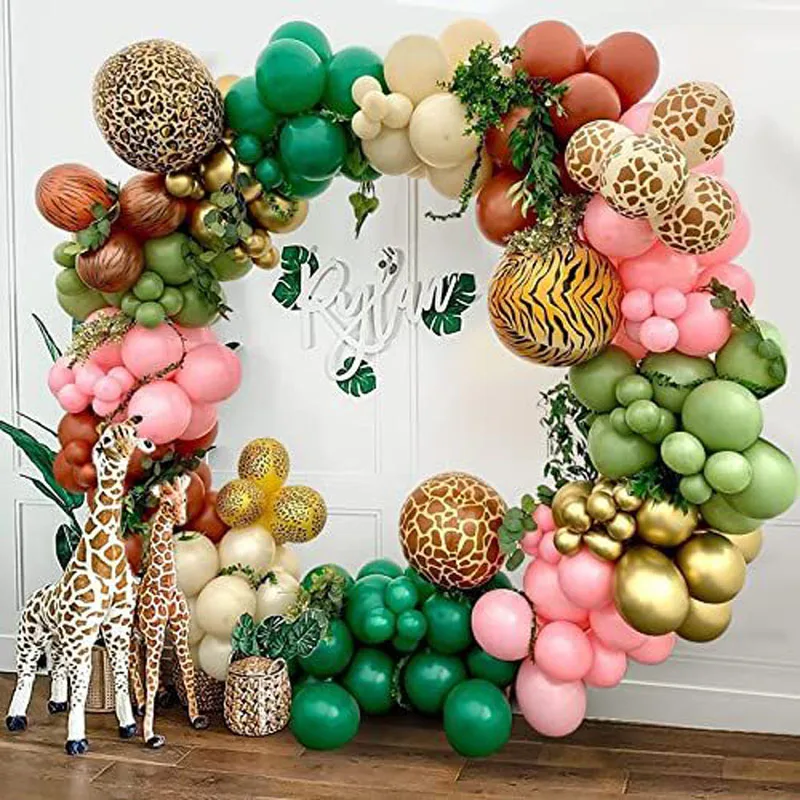 Jungle Safari Birthday Party Balloon Garland Kit Wedding Baby Shower Wild One Kid Birthday Party Balloon Background Decorations