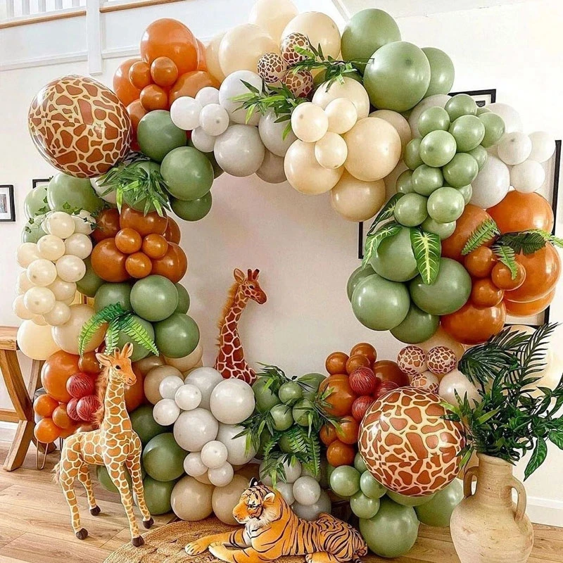 Jungle Safari Birthday Party Balloon Garland Kit Wedding Baby Shower Wild One Kid Birthday Party Balloon Background Decorations