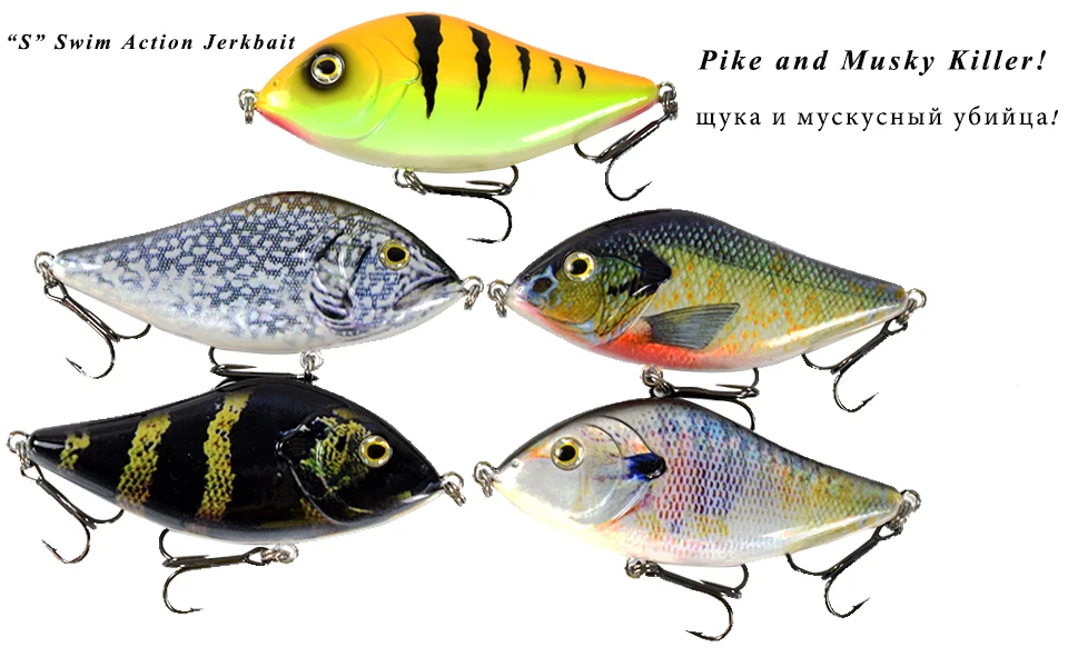 ALASICKA 70/100MM 14.5/45G For Pike Musky Fishing Slow Sinking Jerkbait Fishing Lure Slider Swim Action Hard Body Jerk Bait