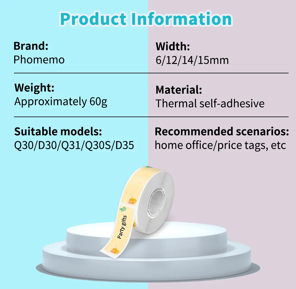 White Label Tape for Phomemo Q30 Printer Paper 3 Rolls Label Sticker Paper Roll for Phomemo Labeller Q30 D30 Label Printer
