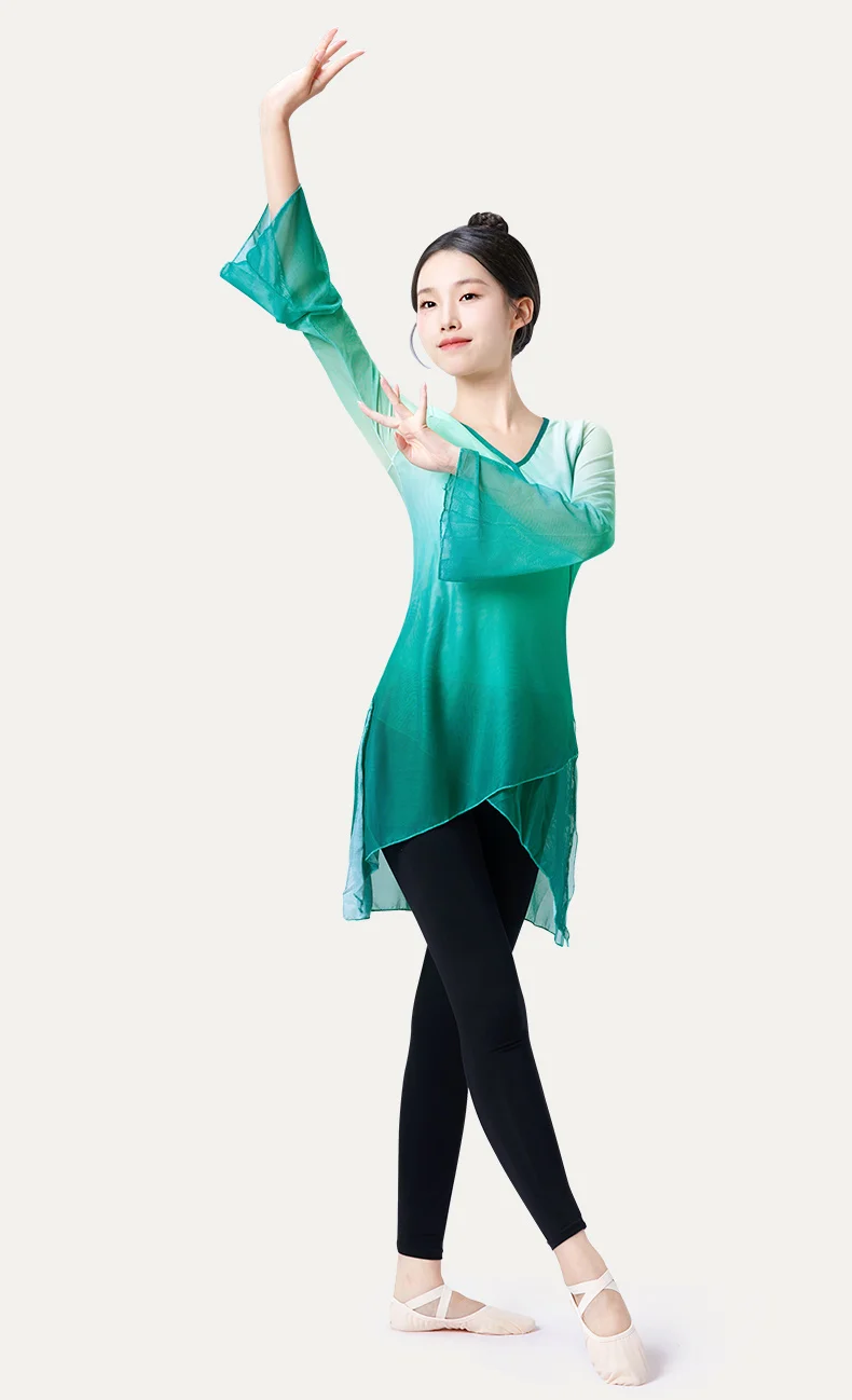 Dance Tops for Women Adults Flare Sleeve Graduated Color Dance Wear Girls Ballet Tops Blue Green Classical Folk Dance Coats