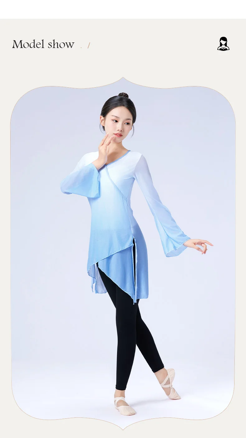 Dance Tops for Women Adults Flare Sleeve Graduated Color Dance Wear Girls Ballet Tops Blue Green Classical Folk Dance Coats