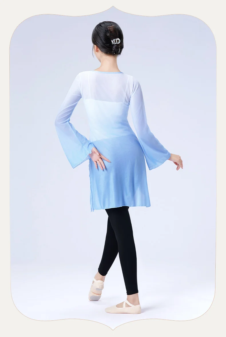 Dance Tops for Women Adults Flare Sleeve Graduated Color Dance Wear Girls Ballet Tops Blue Green Classical Folk Dance Coats