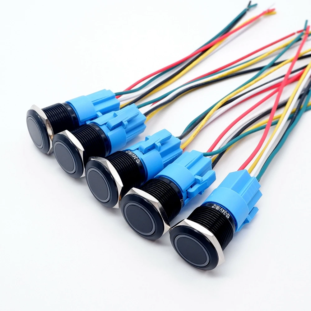 5PCS Black Push Button Switch 16/19/22mm Waterproof Led Car Light Metal Flat Momentary Fixation Start Switches 5V 12V 24V 220V