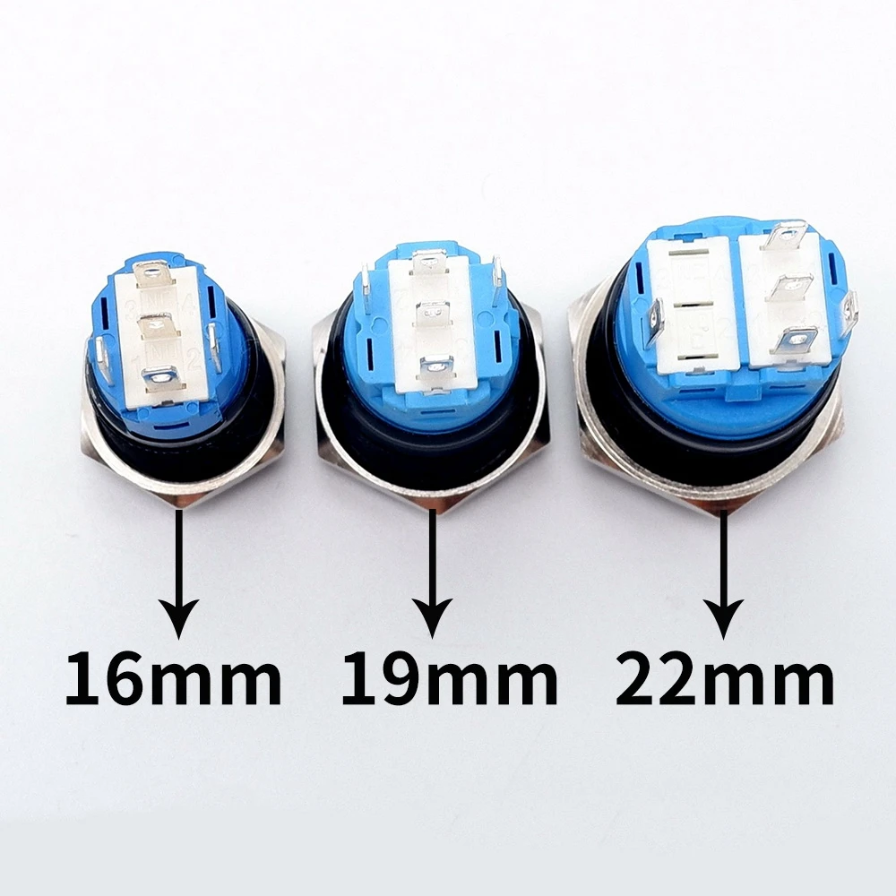 5PCS Black Push Button Switch 16/19/22mm Waterproof Led Car Light Metal Flat Momentary Fixation Start Switches 5V 12V 24V 220V