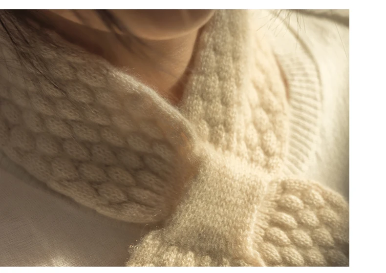 Women 100% Pure Cashmere Knitted Small Bowknot Scarf Neckerchief Moss Stitch Soft Neck Warmer Ring Collar Female Boutique Acc