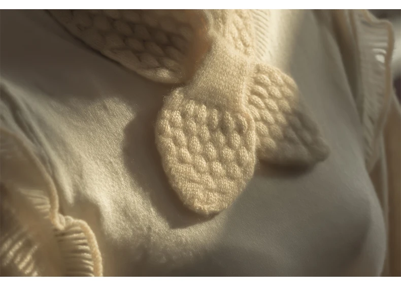 Women 100% Pure Cashmere Knitted Small Bowknot Scarf Neckerchief Moss Stitch Soft Neck Warmer Ring Collar Female Boutique Acc