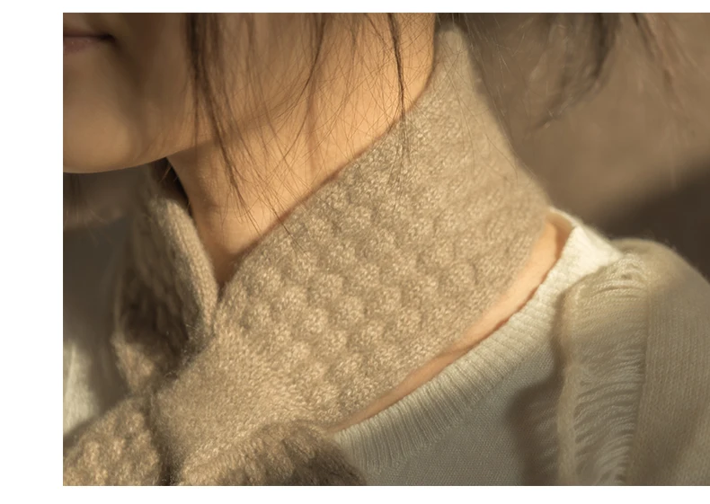 Women 100% Pure Cashmere Knitted Small Bowknot Scarf Neckerchief Moss Stitch Soft Neck Warmer Ring Collar Female Boutique Acc