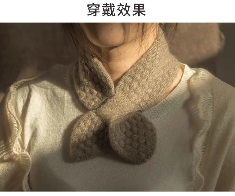 Women 100% Pure Cashmere Knitted Small Bowknot Scarf Neckerchief Moss Stitch Soft Neck Warmer Ring Collar Female Boutique Acc