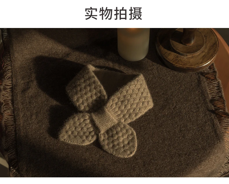 Women 100% Pure Cashmere Knitted Small Bowknot Scarf Neckerchief Moss Stitch Soft Neck Warmer Ring Collar Female Boutique Acc