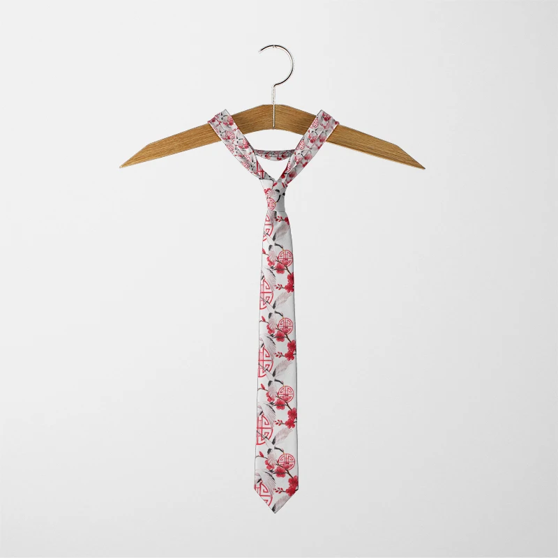 Design New 8CM Men Slim Fit Tie Crane Pattern Printing Fun Casual Fashion Necktie Bar Club Holiday Party Tie Japanese Gravatas