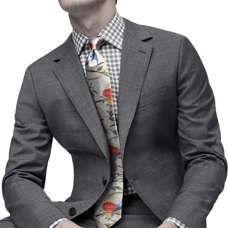 Design New 8CM Men Slim Fit Tie Crane Pattern Printing Fun Casual Fashion Necktie Bar Club Holiday Party Tie Japanese Gravatas
