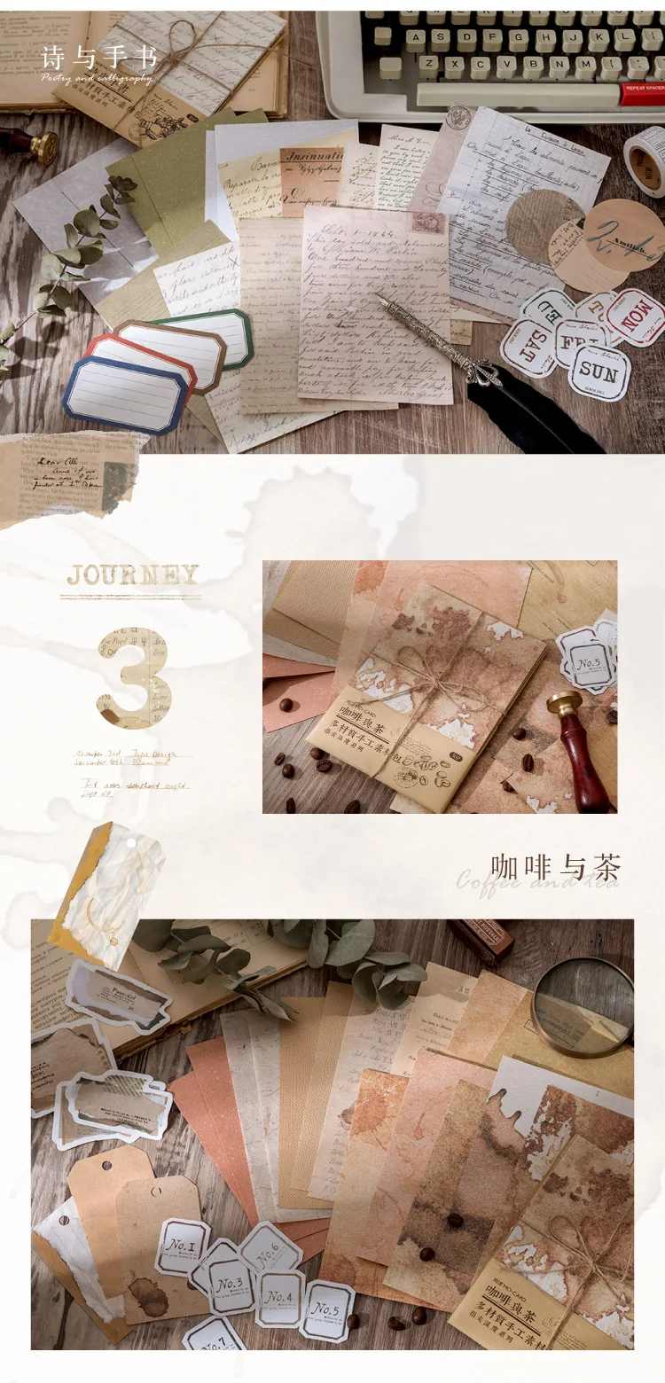 30 pcs/lot Vintage Background paper Diy Scrapbooking material paper Decorative Labels junk journal Stationery supplies