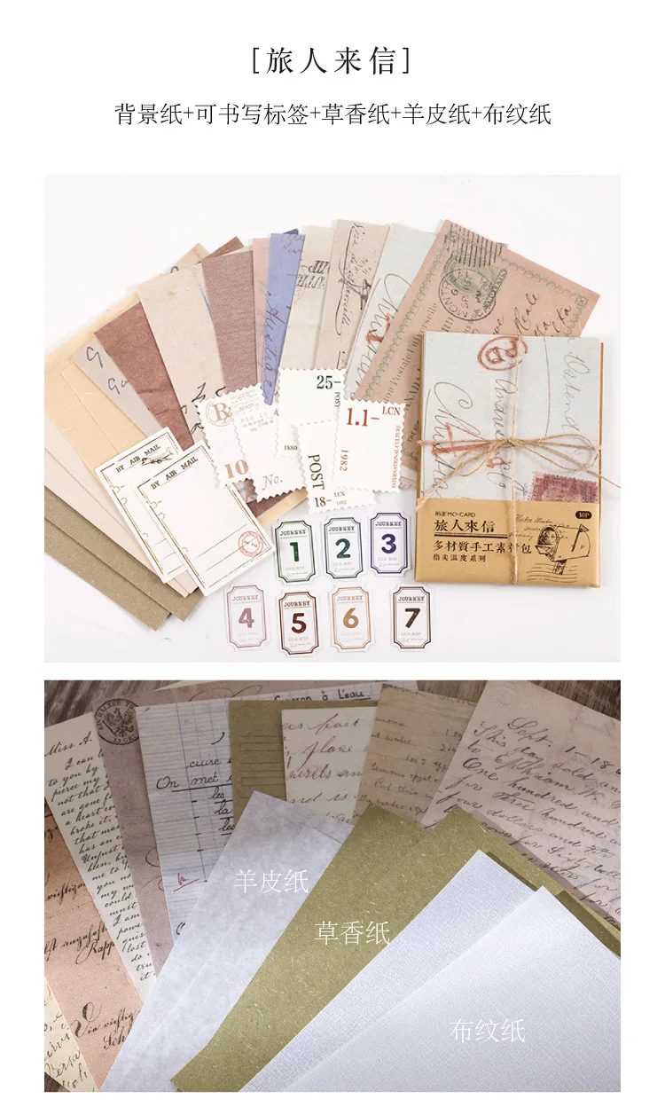 30 pcs/lot Vintage Background paper Diy Scrapbooking material paper Decorative Labels junk journal Stationery supplies