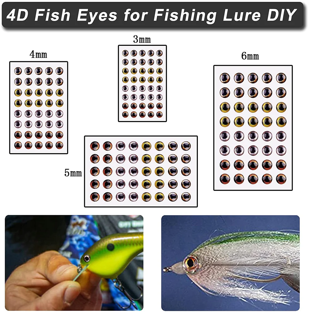 320Pcs Fish eyes for lures 4D 3mm 4mm 5mm 6mm Simulation Fishing eyes Fly Tying Minnow Bait Artificial Crafts DIY Making Tackle