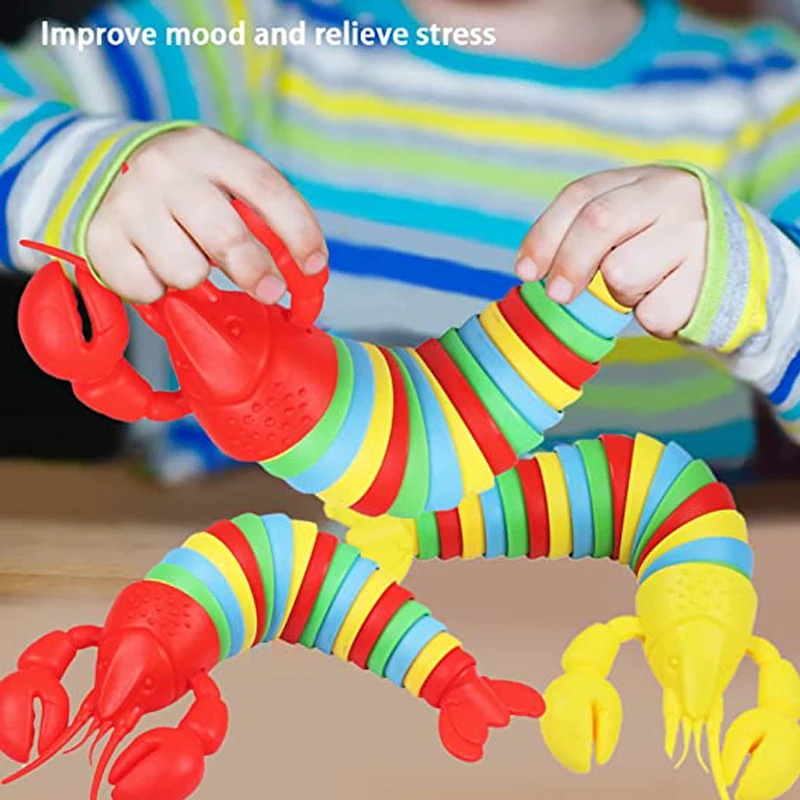 3D Articulated Stretch Lobster Stress Reliever Hand Toy, Sensory Fidget Toy for Adults and Kids, Pressure Relieving Desk Toy