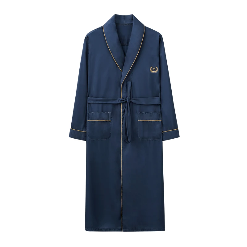 Solid Long Robe Men Autumn Long Sleeve Silk Satin Bathrobe Male V-neck Sexy Dressing Gown Men's Homewear Spring Spas Bath Robe