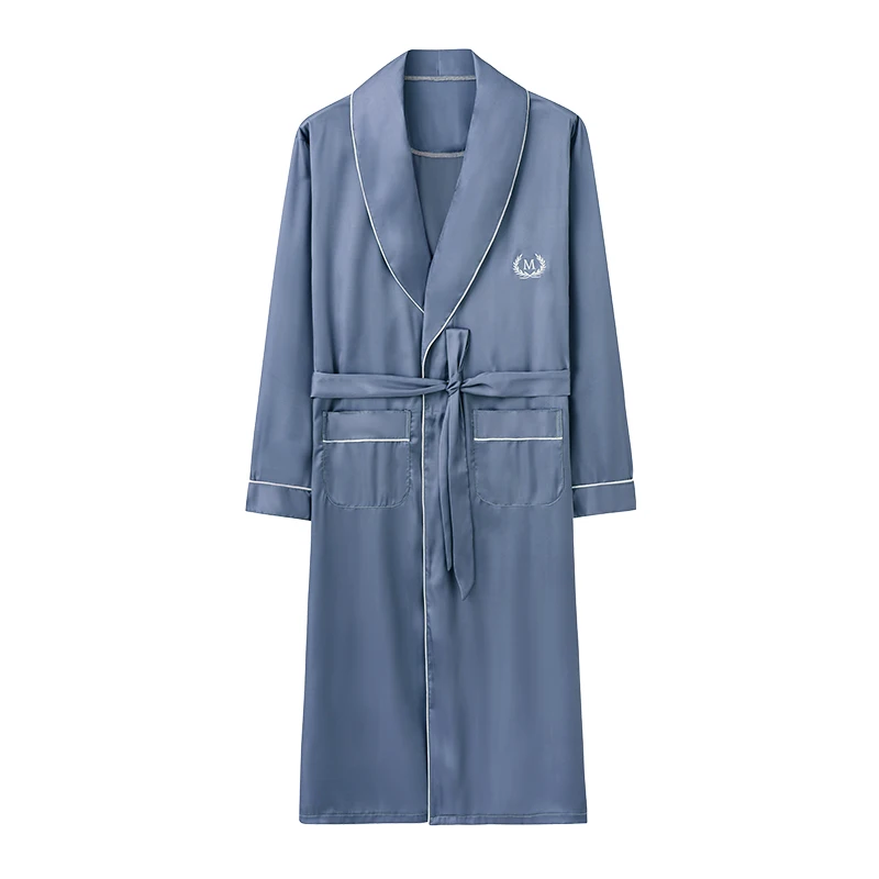 Solid Long Robe Men Autumn Long Sleeve Silk Satin Bathrobe Male V-neck Sexy Dressing Gown Men's Homewear Spring Spas Bath Robe