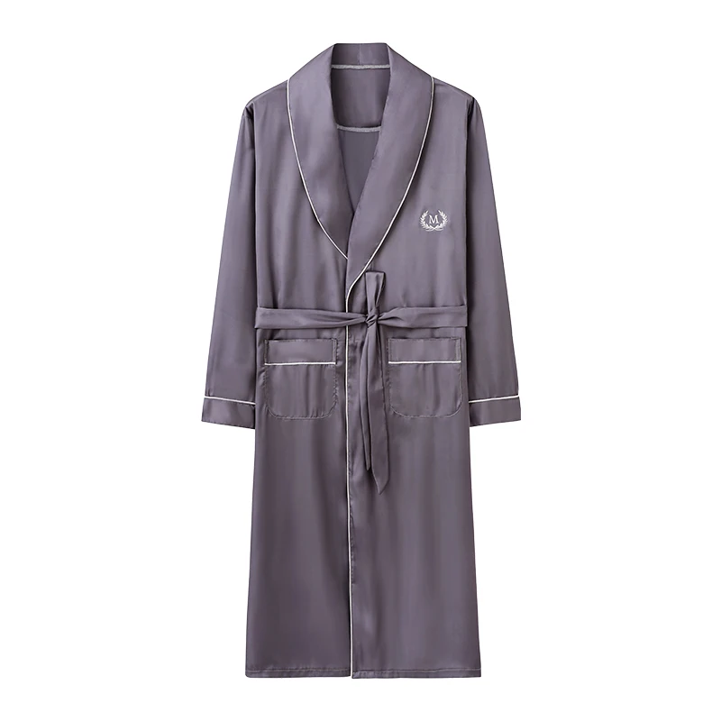 Solid Long Robe Men Autumn Long Sleeve Silk Satin Bathrobe Male V-neck Sexy Dressing Gown Men's Homewear Spring Spas Bath Robe