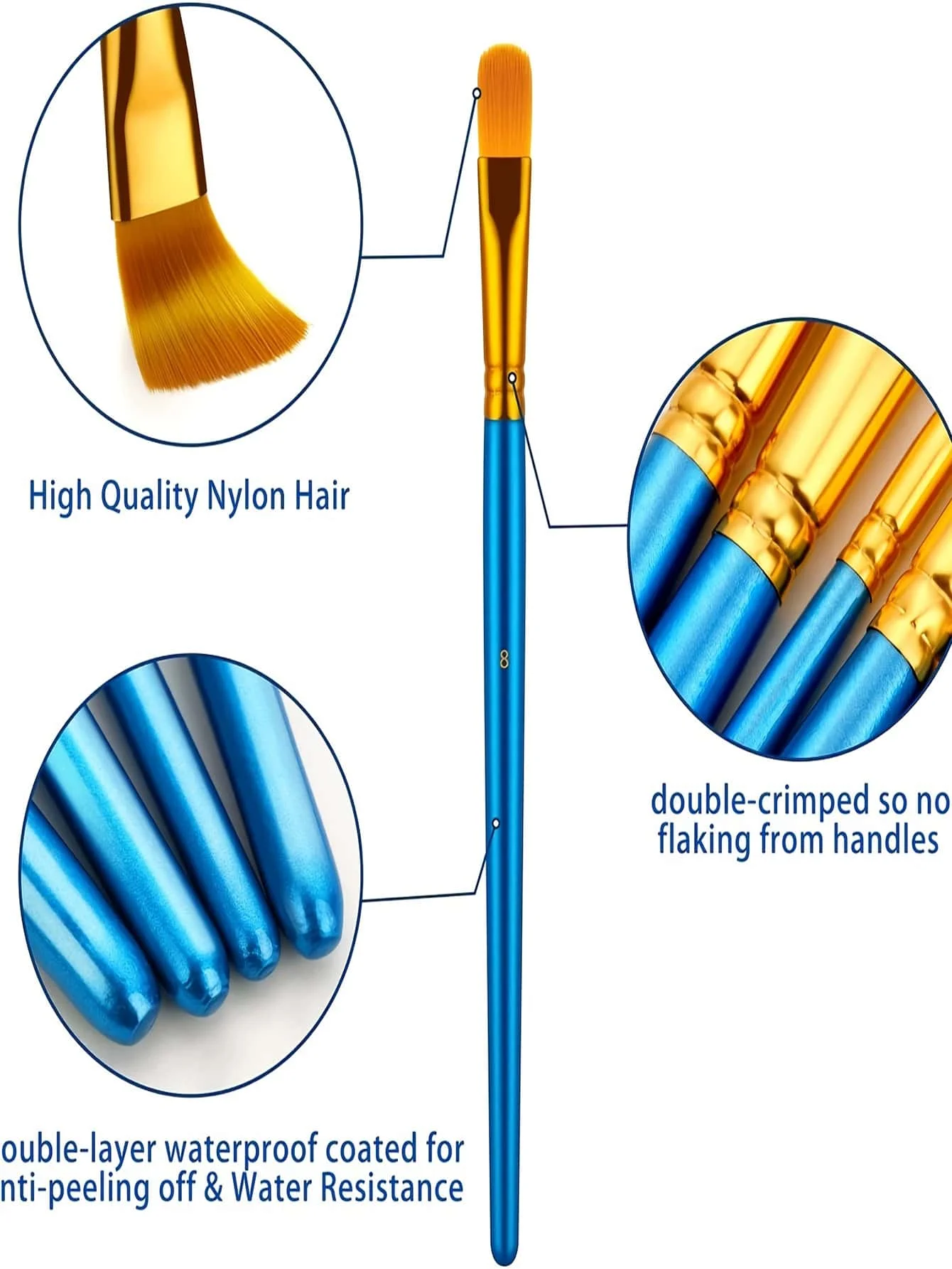 Professional Acrylic Paint Brush Set 10pcs Nylon Hair Brushes for All Purpose Oil Watercolor Painting Artist