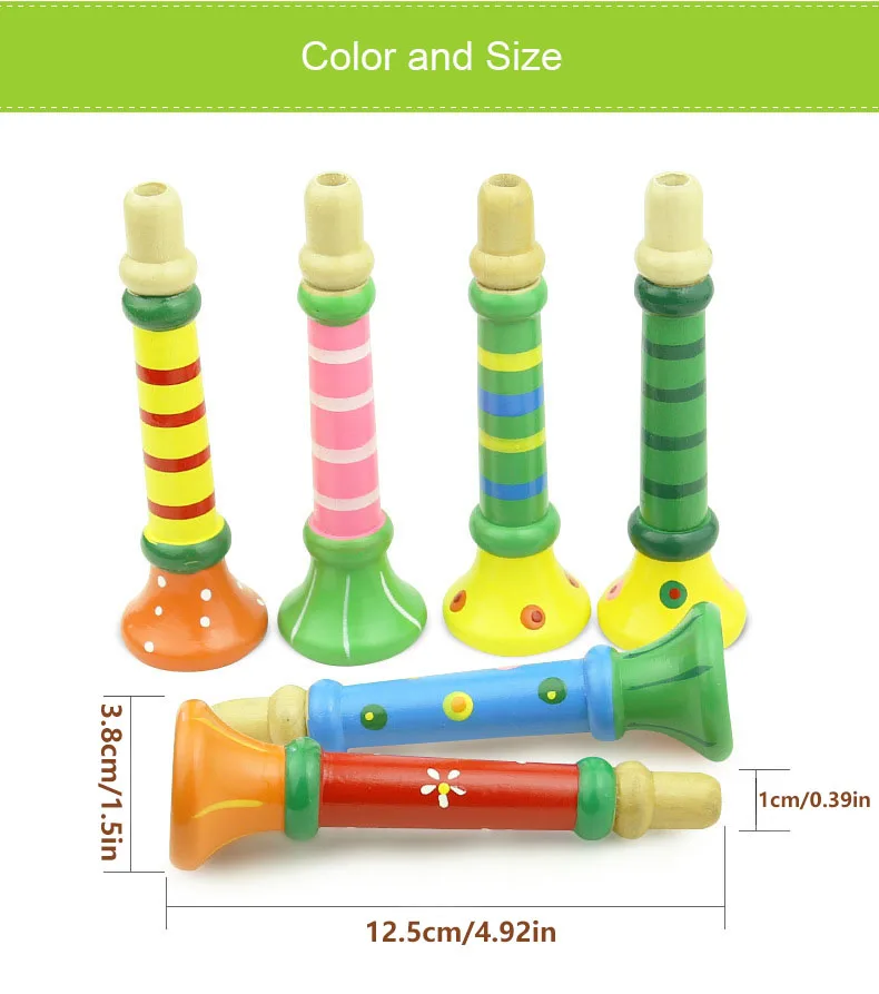 Wooden Trumpet Children Toy Horn Whistle Musical Instrument for Kids Early Educational Montessori Toys Sound Training Games