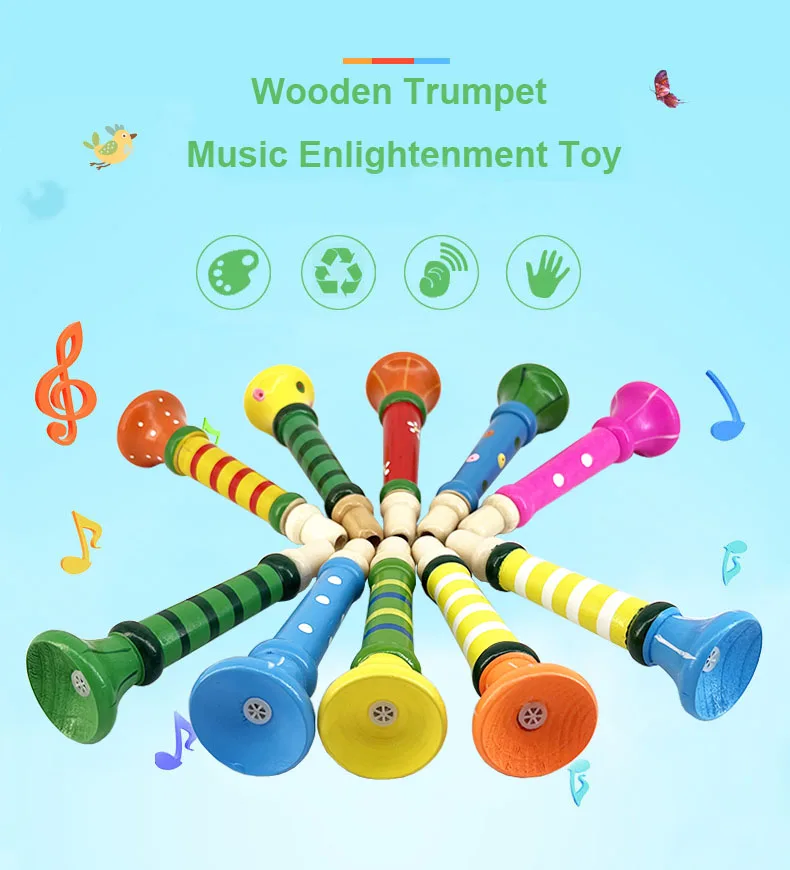 Wooden Trumpet Children Toy Horn Whistle Musical Instrument for Kids Early Educational Montessori Toys Sound Training Games