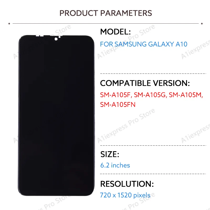 For Samsung Galaxy A10 A105 LCD Display Touch Screen Digitizer Assembly 6.2" A105F A105G A105M A105FN LCD Replacement Parts