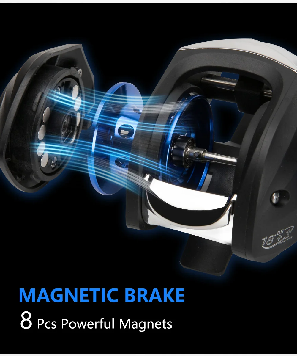 AK200 Metal Scrolls 7.2:1 High Speed Fishing Reel Left Right Hand Baitcasting Reel Brake System 8kg Drag Wheel Bait Casting