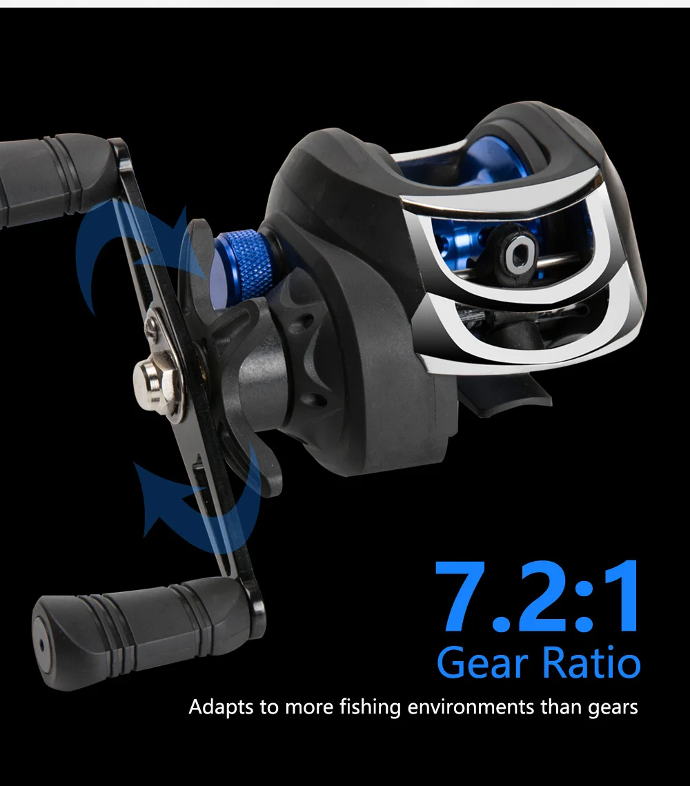 AK200 Metal Scrolls 7.2:1 High Speed Fishing Reel Left Right Hand Baitcasting Reel Brake System 8kg Drag Wheel Bait Casting