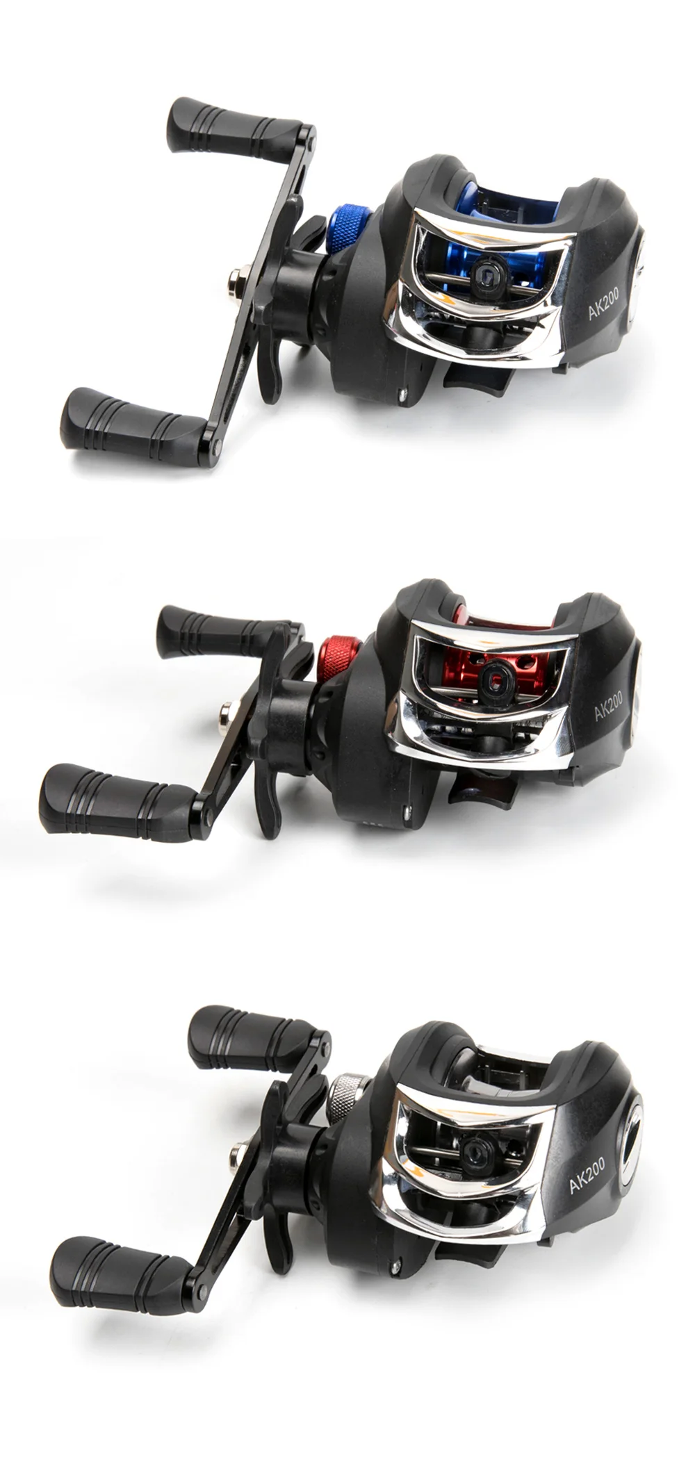 AK200 Metal Scrolls 7.2:1 High Speed Fishing Reel Left Right Hand Baitcasting Reel Brake System 8kg Drag Wheel Bait Casting