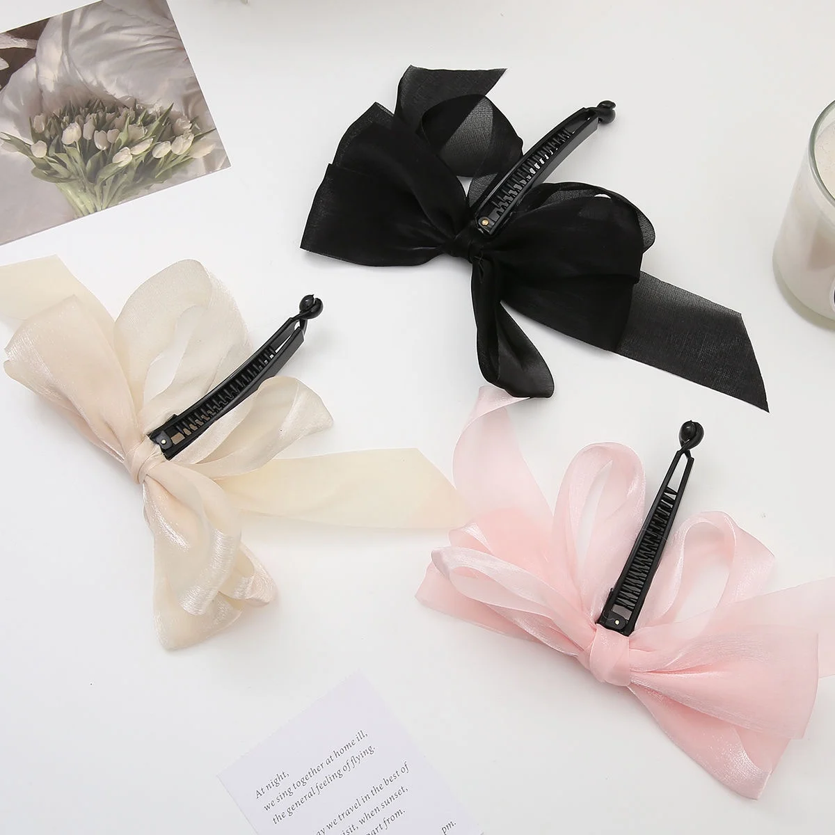 Korean Fashion Ribbon Bow Hair Claw Clip Elegant Banana Gripper Ponytail Clip for Women Girls Headwear Hair Accessories