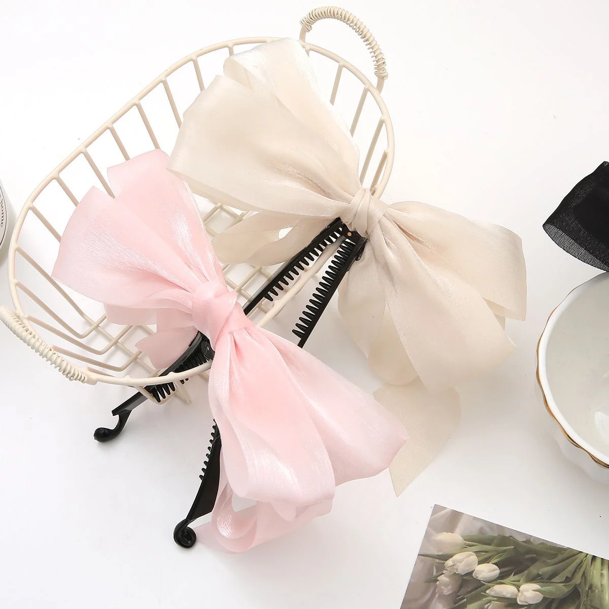 Korean Fashion Ribbon Bow Hair Claw Clip Elegant Banana Gripper Ponytail Clip for Women Girls Headwear Hair Accessories