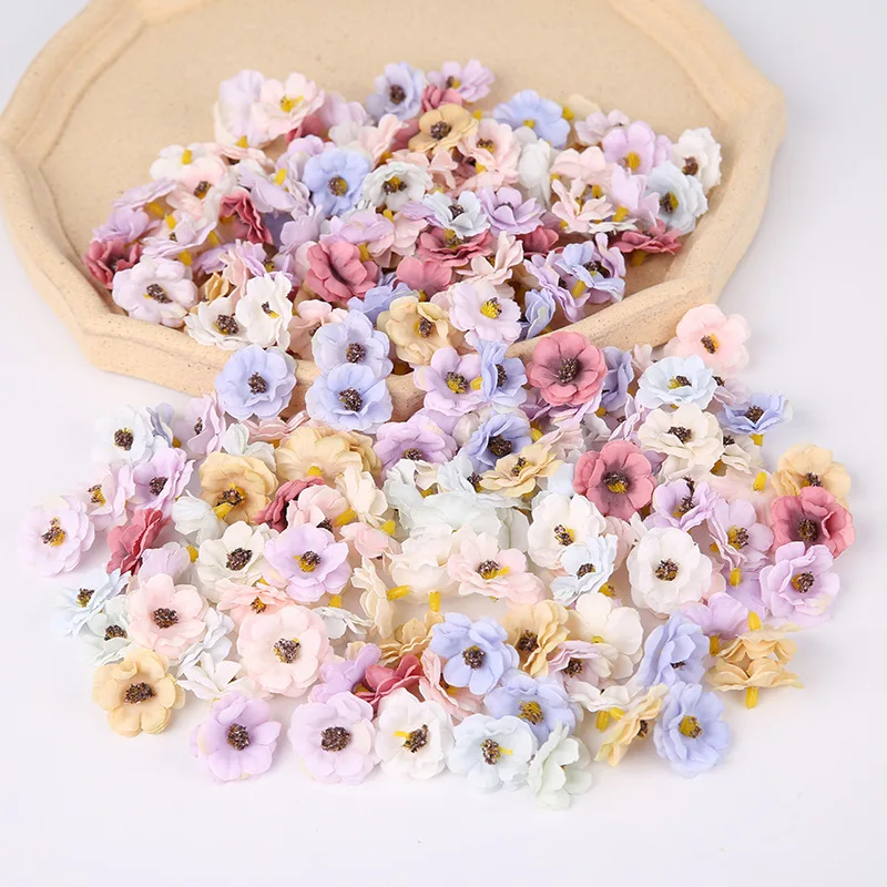 50Pcs 3cm Mini Daisy Decorative Flower Artificial Silk Flowers Party Wedding Decorations Home Wall Decor DIY Sewing Accessories