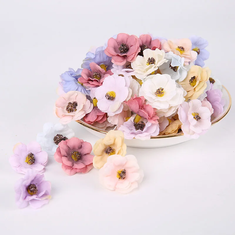 50Pcs 3cm Mini Daisy Decorative Flower Artificial Silk Flowers Party Wedding Decorations Home Wall Decor DIY Sewing Accessories