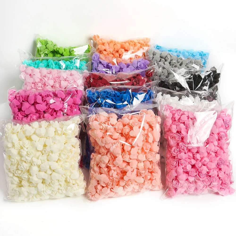 100/200/300Pcs Rose Artificial Flowers Foam Fake Flower for Home Decor Wedding Decoration Bride DIY Gift Carfts Wreath Accessory
