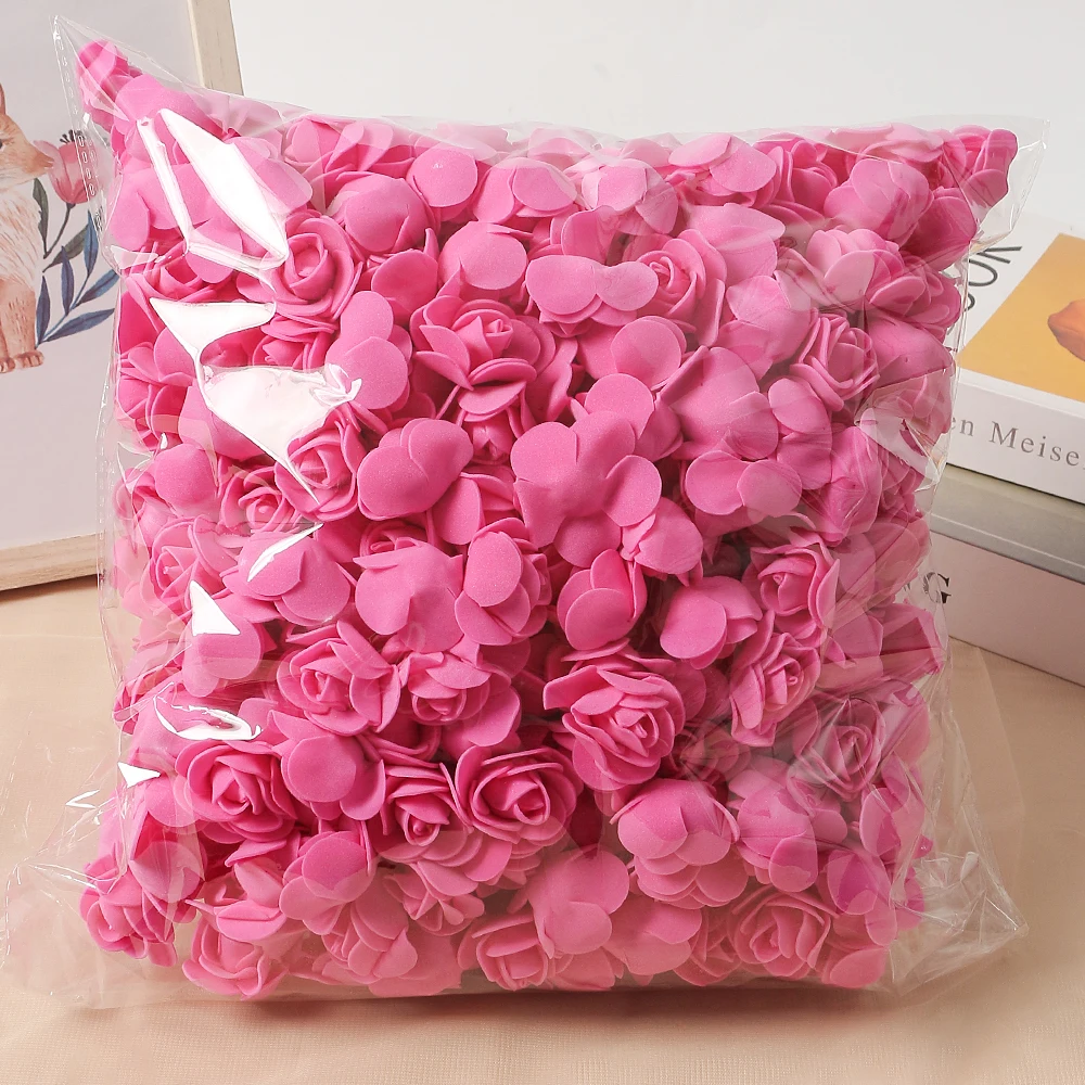 100/200/300Pcs Rose Artificial Flowers Foam Fake Flower for Home Decor Wedding Decoration Bride DIY Gift Carfts Wreath Accessory