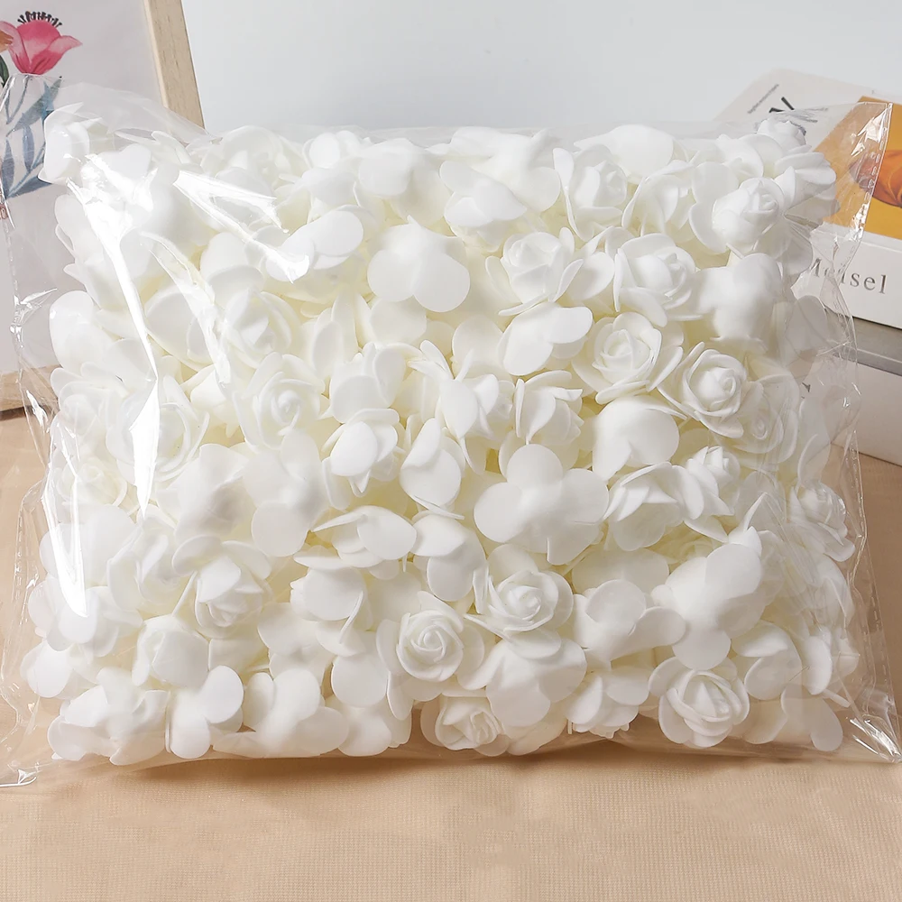 100/200/300Pcs Rose Artificial Flowers Foam Fake Flower for Home Decor Wedding Decoration Bride DIY Gift Carfts Wreath Accessory